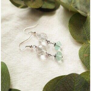 Dainty Teal Stone Earrings, Fluorite Crystal Drops, Boho Soft Girl Earrings
